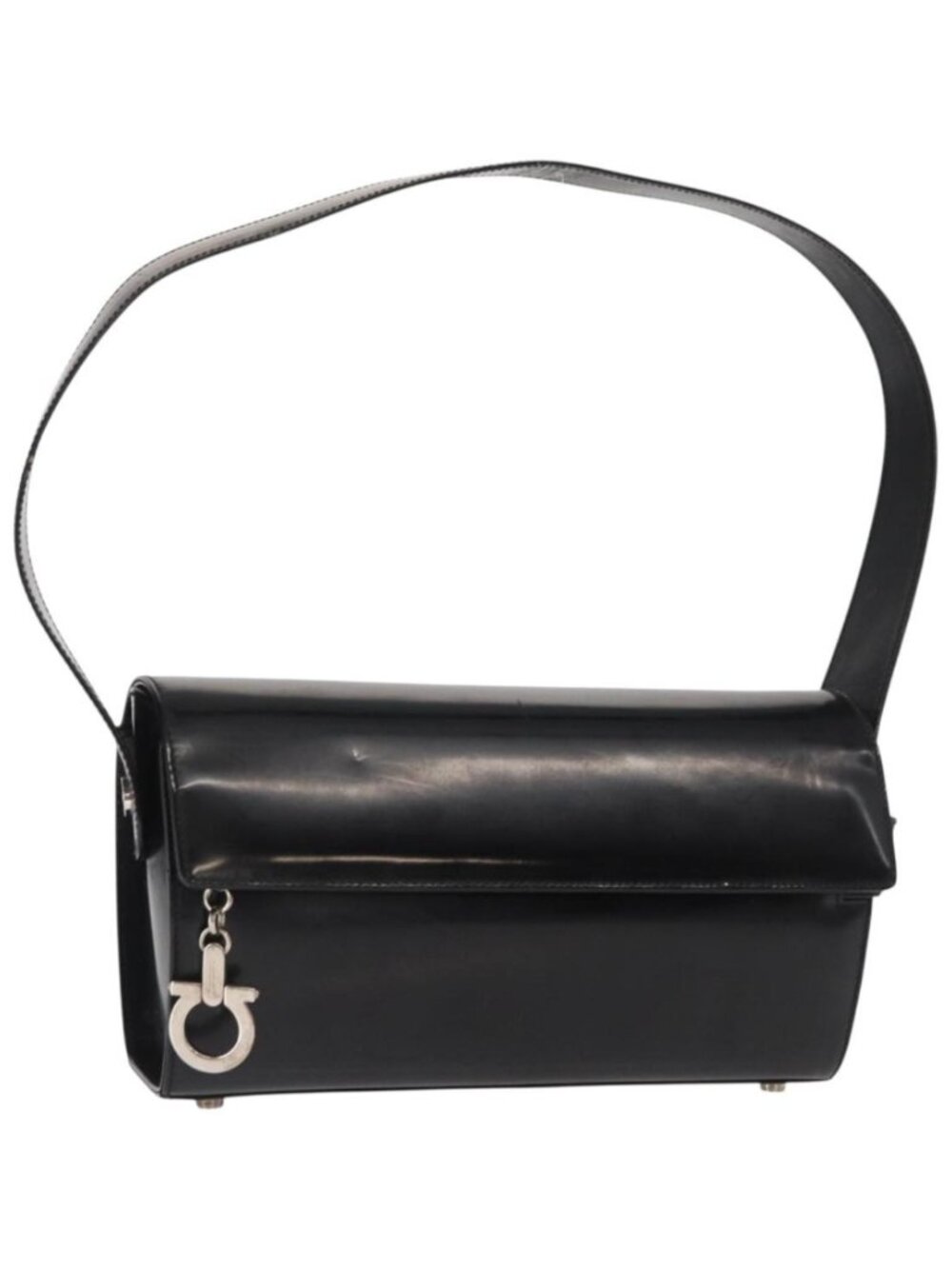 Salvatore Ferragamo Gancini Shoulder Bag Enamel Black Silver
